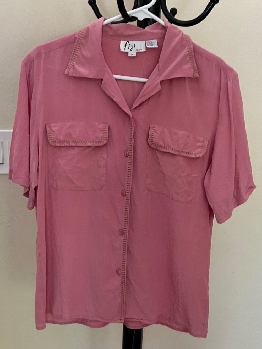 100% Silk Short Sleeve Button-up Shirt Pink